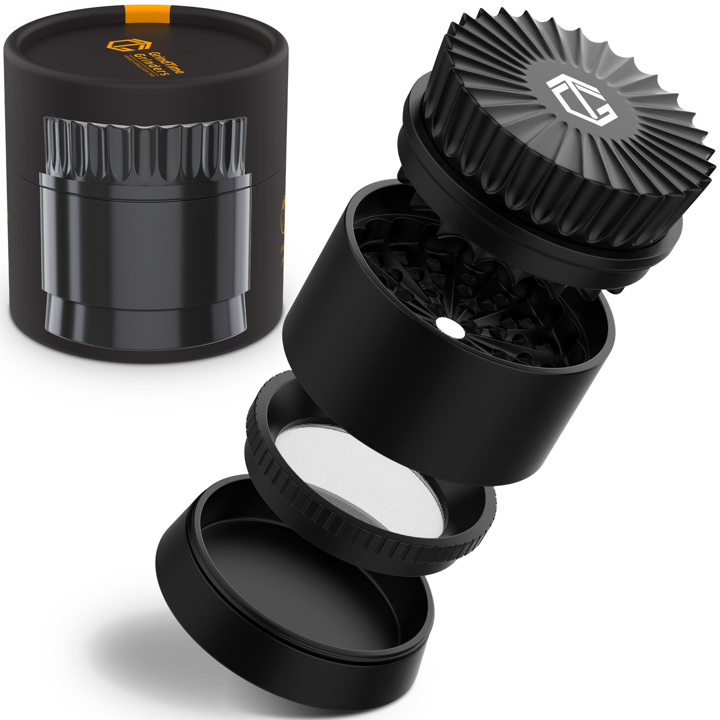 GrindTime Grinders 2.5" Toothless Nano-Ceramic Herb Grinder | Non-Stick, Clog-Free Design with Scraper, Glass Filter & Brush